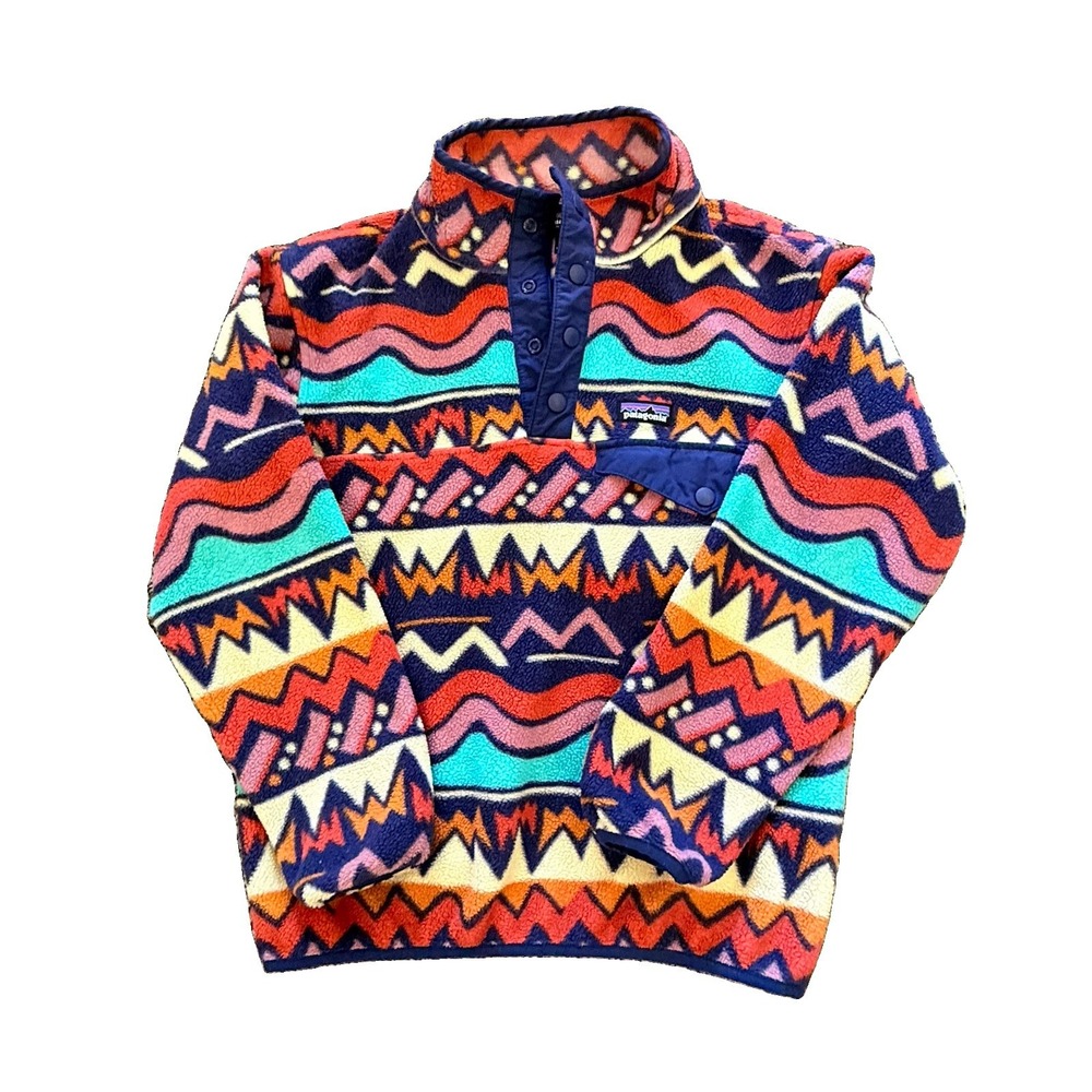 Patagonia Kids Synchilla Snap-T Fleece Pullover Lofoten Geo Sound Blue S 7-8